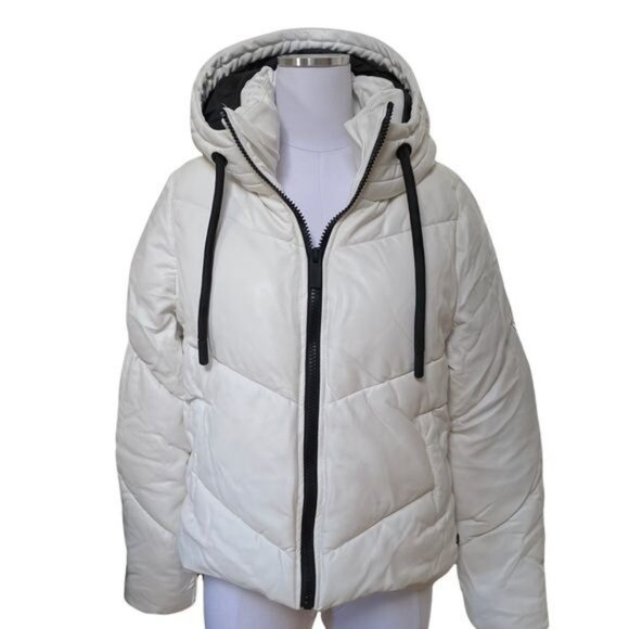 Marc New York Performance Vegan Leather Puffer Jacket Winter White Size Medium - Picture 7 of 17